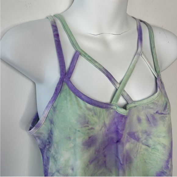 HEIMISH USA Purple Green Criss Cross Tie Dye Tank Top Size Small - Picture 2 of 4